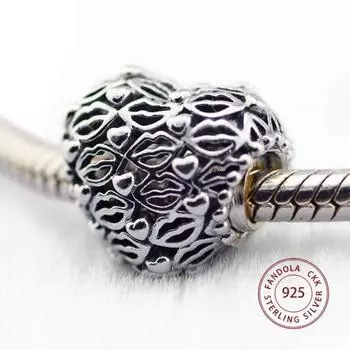 Подходит для европейского браслета, стерлингового серебра 925 пробы, бусины в виде сердца любви и поцелуев для женщин, изготовление ювелирных изделий своими руками