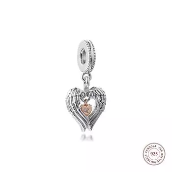 Подходит для европейского браслета, стерлингового серебра 925 пробы, Club 2021, подвески в форме ангельских крыльев и сердца, бусины, сделай сам, изготовление ювелирных изделий