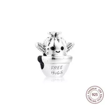 Подходит для европейского браслета, стерлингового серебра 925 пробы, бесплатно обнимает кактус, подвески, бусины, женские ювелирные изделия DIY, очаровательная оптовая продажа