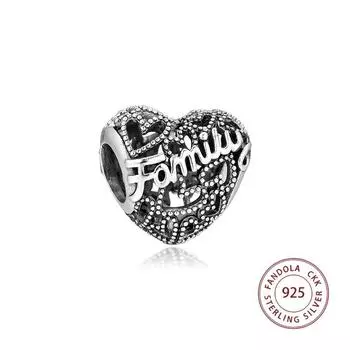 Подходит для европейского браслета, стерлингового серебра 925 пробы, семейного сердца, металлические бусины для изготовления ювелирных изделий для женщин и девочек, подарок «сделай сам»