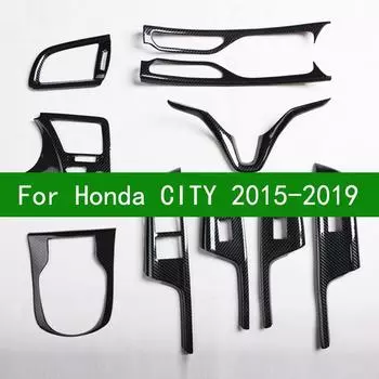 Подходит для Honda City 2015 - крышка рулевого колеса из углеродного волокна, внутренняя декоративная отделка, накладка переключателя электрических стеклоподъемников 2017 г. gear panel with hole