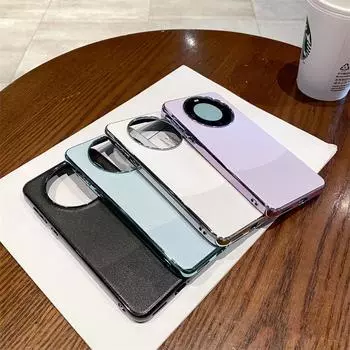 Подходит для Huawei Mate60Pro + чехол для мобильного телефона из гладкой кожи с гальваническим покрытием контрастного цвета, защитный чехол для объектива из металла Mate60 HUAWEI Mate60 чёрный