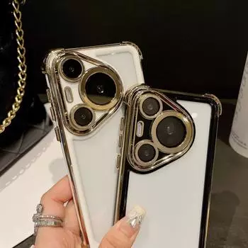 Подходит для Huawei Pura70PRO, прозрачный чехол для объектива, двухцветный гальванизированный чехол для телефона P70, четырехугольный чехол с защитой от падения Pura70PRO чёрный