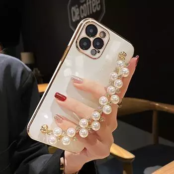 Подходит для Ins Apple 15 чехол для телефона силиконовый 13 все включено iPhone 14 Promax креативный жемчужный браслет iPhone15