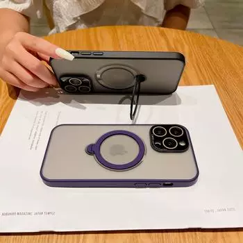 Подходит для iPhone15, матовый магнитный чехол для мобильного телефона, Apple 14, невидимый вращающийся кронштейн, всеобъемлющий объектив 13, защитный чехол iPhone15 чёрный