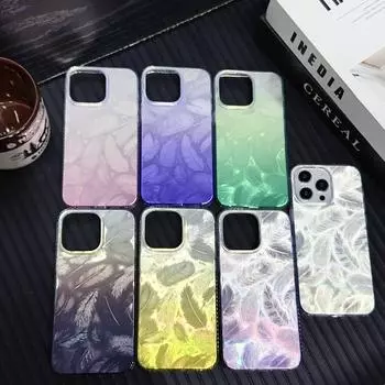 Подходит для iPhone15promax Advanced Gradual Change Feather Mobile Phone Case Apple 14pro Creative All-inclusive Protective Case iPhone 15promax