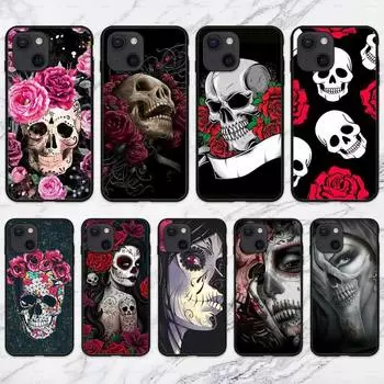 Подходит для iPhone16, чехол для мобильного телефона, новый чехол для мобильного телефона с изображением пары роз и черепов на тему Хэллоуина iPhone16