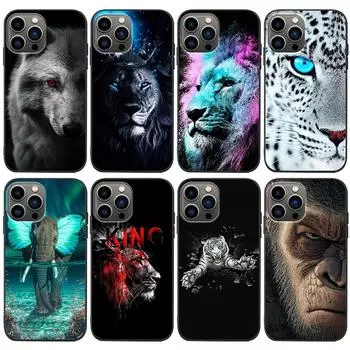 Подходит для iPhone16 Чехол для телефона с изображением животных 13 тигр лев волк слон орангутанг новый модный мужской чехол для телефона 13promax