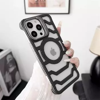 Подходит для iPhone16, чехол из углеродного волокна с магнитным креплением для мобильного телефона Apple 15, интегрированный кронштейн 14Pro, чехол Half Pack 13 с функцией рассеивания тепла iPhone16