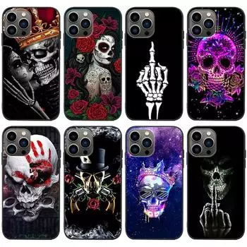 Подходит для iPhone16 New Girl Halloween Rose Skull Horror Phone Case iPhone13