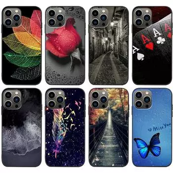 Подходит для iPhone16, новый чехол для мобильного телефона с изображением розы, листьев, бабочек, мраморного пейзажа и игральных карт iPhone13