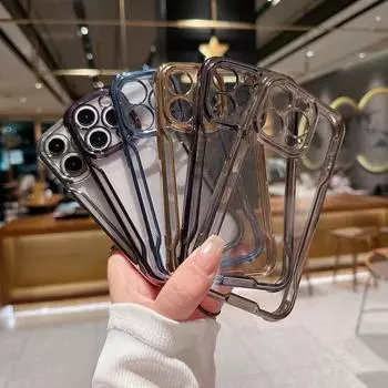 Подходит для iPhone16Promax чехол для мобильного телефона с гальваническим лезвием 13 Apple 15 простой 12 четырехугольный прозрачный чехол с защитой от падения iPhone 16promax золотой