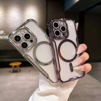 Подходит для iPhone16promax, гальваническое лезвие, маленький магнитный чехол для мобильного телефона Apple 15, прозрачный чехол 14, устойчивый к падениям iPhone 16PROMAX
