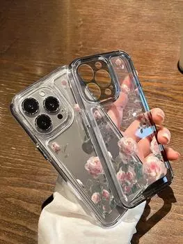 Подходит для iPhone 15, чехол для телефона iPhone 14/13 Promax Soft Anti Drop Plus, розовая роза iPhone 15