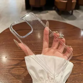 Подходит для iPhone 15 Высокопрозрачный и желтеющий ПК чехол для телефона Блестящий порошок Apple 14 Promax Защитный чехол 13 Простой женский Apple 15