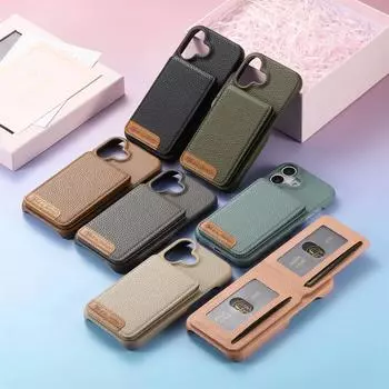 Подходит для iPhone 16 Pro, чехол для мобильного телефона, кожаная сумка для карт с узором личи, чехол RFID для Apple 15 Pro Max iPhone 16 Pro Max чёрный