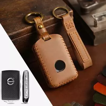 Подходит для кожаного чехла для ключа Volvo S90, ручной работы, корпус XC90, кольцо XC60, чехол для ключа автомобиля S60