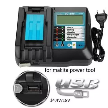 Подходит для Makita 14,4 В/18 В Индикатор тока USB-соединение DC18RC Многофункциональное зарядное устройство EU Plug чёрный