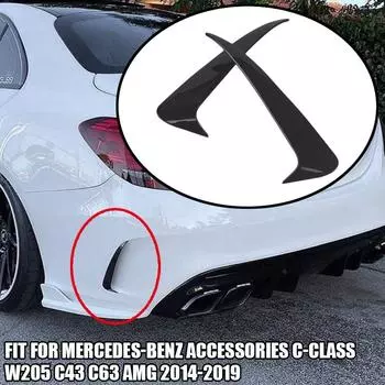 Подходит для Mercedes-Benz C-Class W205 C43 C63 AMG 2014-2019 Задний бампер Спойлер Боковые вентиляционные отверстия Вставки Аксессуары