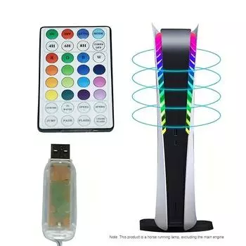 Подходит для многофункционального переключения светодиодной круговой 16-цветной светодиодной ленты Sony PS5, оснащенной пультом дистанционного управления. разноцветный