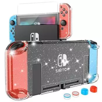 Подходит для Nintendo Switch Sparkling Crystal Case, защитный чехол из ПК-материала с защитой экрана и 4 клавишными колпачками красный