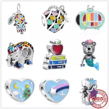 Подходит для оригинального браслета-подвески из стерлингового серебра 925 пробы, 925 пробы, подвеска в виде пальмы, висячая подвеска из бисера, изготовление ювелирных изделий своими руками Berloque