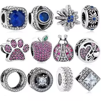 Подходит для оригинального браслета-подвески из стерлингового серебра 925 пробы с цветком, лапой кошки, сердцем, клеверными бусинами, хрустальным сердечком, подвеской, изготовлением ювелирных изделий своими руками