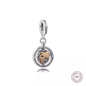 Подходит для оригинального европейского браслета из стерлингового серебра 925 пробы, вращающийся мир, висячие подвески, бусины для женщин, изготовление ювелирных изделий своими руками