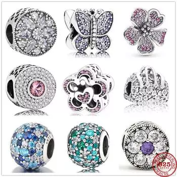 Подходит для оригинального модного браслета-подвески из стерлингового серебра 925 пробы с цирконием, бабочкой и цветком любви, подвеска из бисера, изготовление ювелирных изделий своими руками Berloque