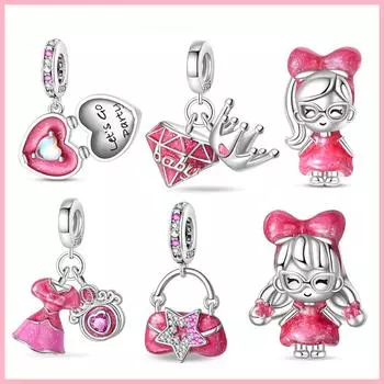 Подходит для Pandora 925 оригинальный браслет для женщин 925 стерлингового серебра розовая серия музыкальная шкатулка подвески бусины DIY ювелирные украшения подарки новинка