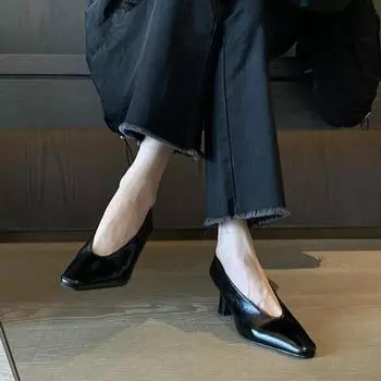 Подходит для поездок на работу! Туфли на высоком каблуке Temperament 2024 года, новые черные туфли с квадратной головкой и толстым каблуком, туфли-ведьмы 35 чёрный
