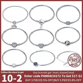 Подходит для распродажи Pandach Charms Bead 100% 925 стерлингового серебра, множество видов цепочек, браслетов, женские ювелирные украшения, подарок 20cm