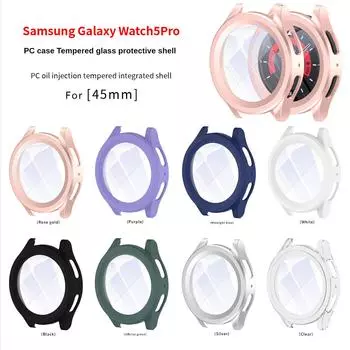 Подходит для Samsung Galaxy Watch 5 Pro, корпус 45 мм, ПК + защитный чехол из закаленного стекла Watch5pro For watch5 pro 45mm серебряный