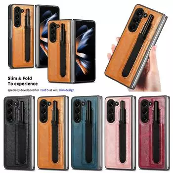 Подходит для Samsung GalaxyZ Fold5, чехол для мобильного телефона со слотом для ручки, складной экран, вставка, защитный чехол Fold4 от падения Samsung Galaxy Z Fold 5 коричневый