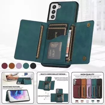 Подходит для Samsung S21 Card Retro Leather Case Samsung Note20 Creative Protective Case A32 Wallet Case Mobile Phone S21 синий