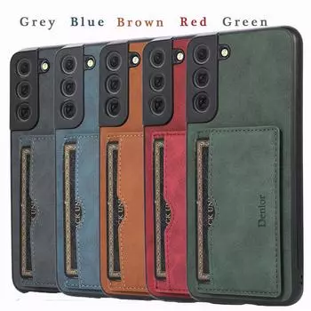 Подходит для Samsung S22 Чехол для мобильного телефона S22Ultra Чехол для мобильного телефона S21 Держатель для карт Защитный чехол Противоударный кожаный чехол Plus Samsung S22 темно-серого
