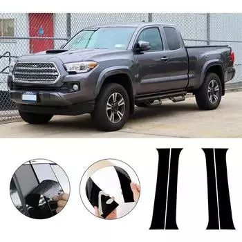 Подходит для Toyota Tacoma 2016-2023, автомобильные стойки, наклейки на панель, глянцевое пианино, черные автомобильные накладки на окна и двери, комплекты 4 шт.