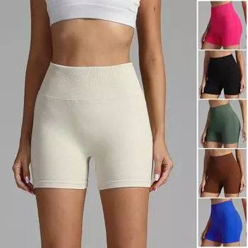 Подходит для высокой эластичности, контроля ягодиц, бесшовного сплошного цвета, с высокой приподнятой мягкой талией для бега S бежевый