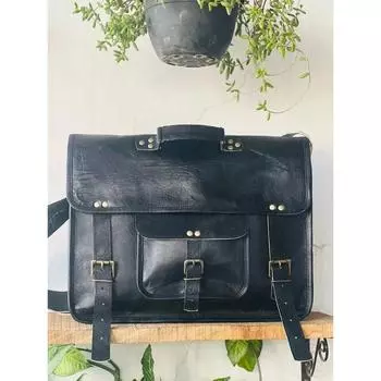 Подходящая кожаная сумка-мессенджер Винтажная на плечо Мужской портфель для ноутбука 15 x 11 x 4 in чёрный