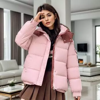 Подходящая по цвету короткая одежда для женщин, зимняя одежда в стиле иностранного стиля, и утепленная куртка. M