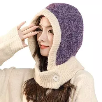 Подходящая по цвету шапка-балаклава, ветрозащитная вязаная шапка Skullies, модная вязаная шапка на осень синий/бежевый