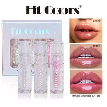 Подходящие цвета Жемчужная легкая жидкость для губ Три установленных увлажняющих, увлажняющих тонких блестящих поляризованных масла для губ Блеск для губ Подарочная коробка 3.5ML*3PCS