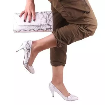 Подходящие комплекты на каблуке и сумочке для женщин Сандалии на каблуке 3 дюйма Женские модельные туфли на низком каблуке со змеиным принтом Женские туфли с закрытым носком Ra-7002