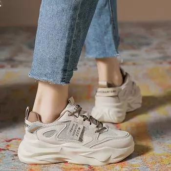 Подходящие по цвету ретро-туфли для папы, новые универсальные женские повседневные спортивные туфли с толстой подошвой и сетчатым ремешком на лето 2024 г. 35 чёрный