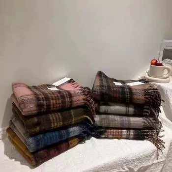 Подходящие по цвету зимние кашемировые шарфы, плюшевая длинная шаль цвета мяты и шоколада, клетчатый шарф для студентов мятный зеленый