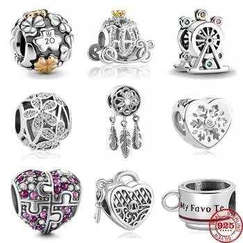 Подходят оригинальные модные подвески-браслеты из стерлингового серебра 925 пробы с подвесками-лопатками в виде ловца снов с маргаритками, бусины для самостоятельного изготовления ювелирных изделий Berloque