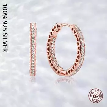 Подходят оригинальные настоящие 925 пробы серебряные серьги-кольца с блестками и сердечками для женщин, модные роскошные свадебные украшения для вечеринок