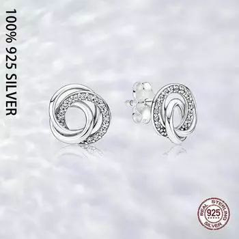 Подходят оригинальные настоящие серебряные семейные серьги-гвоздики Always Encircled для женщин, модные роскошные свадебные украшения для вечеринок