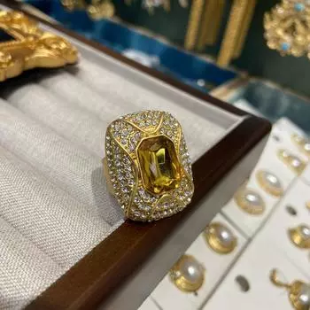 Подиум Чешские полные бриллиантовые серьги-гвоздики не выцветают кольцо, ретро-украшения высокого класса желтый бриллиант квадратный люкс