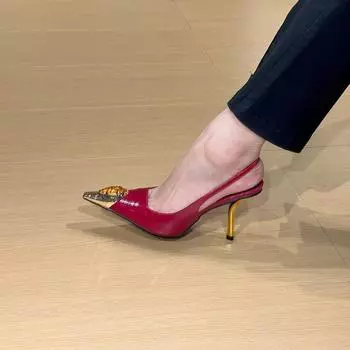 Подиумные сексуальные красные драгоценные камни металлические железные босоножки на высоком каблуке золотые босоножки на каблуке светский банкетный дизайн одинарные туфли 35